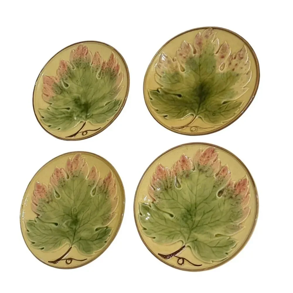 Baden Pottery Bread Plates (4) Maple Leaves Made In Germany VTG Forest Cabin - Picture 2 of 7